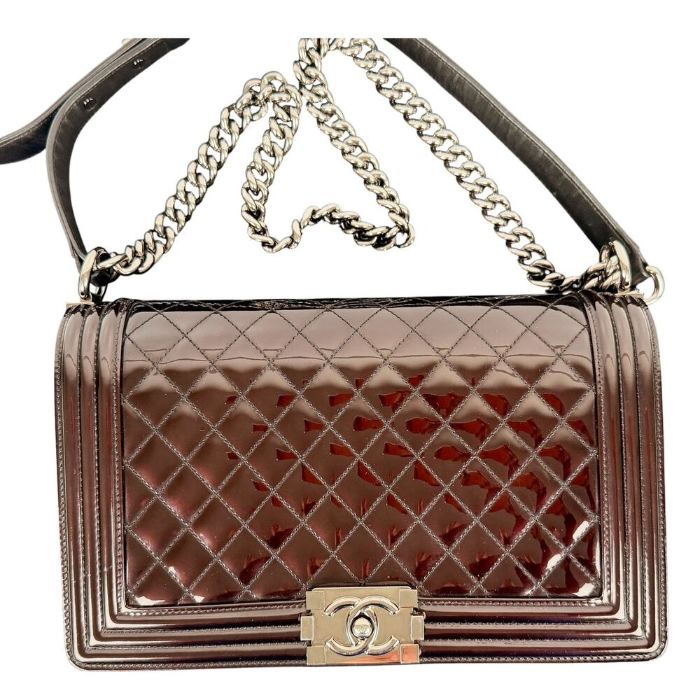 Chanel Boy New Medium Flap Bag in a Brown Patent Leather